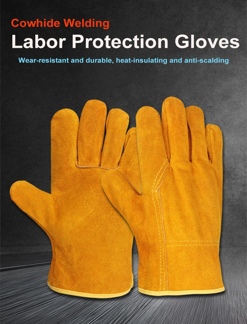 Labor Protection Cowhide Gloves Double-layer Yellow Safety Welding Wear-resistant Gloves Personal Protective Equipment