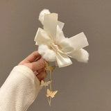 New Fashion Bow Tassel Pendant Hair Clips Korea Ponytail Plush Shark Claw Girls Fall and Winter Gift Hair Accessories