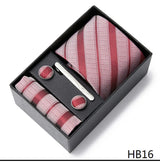 Gravatas For Men Newest design Silk Tie Handkerchief Cufflink Set Necktie Box Striped Blue Office