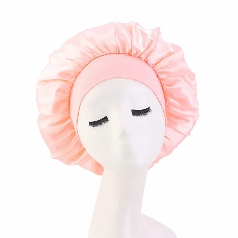 Hair Bonnet for Sleeping Silk Nightcap Satin Elastic Narrow Brim Shower Cap Round Hat Home Hair Care Cap Satin Bonnet