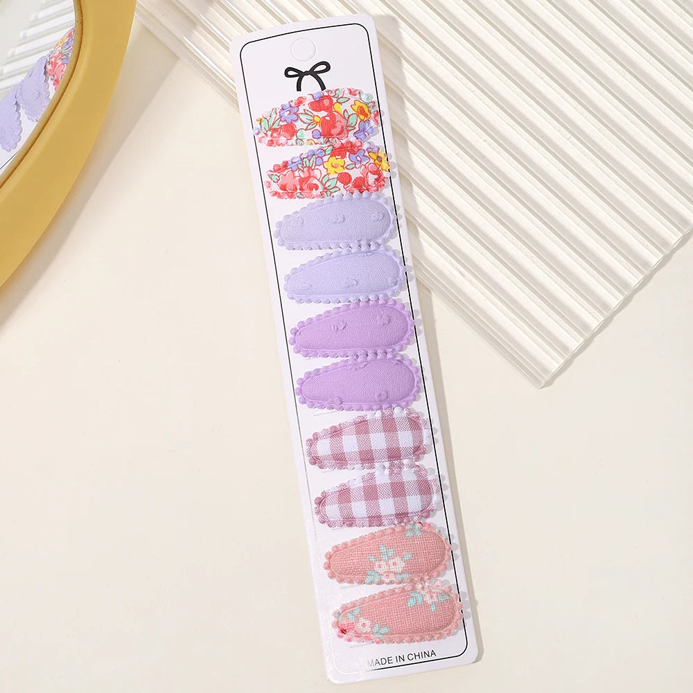 10Pcs/set 2.2'' Printed Embroidery Waterdrop Shape Hair Clips For Cute Girls BB Hairpin Barrettes Headwear Kids Hair Accessories