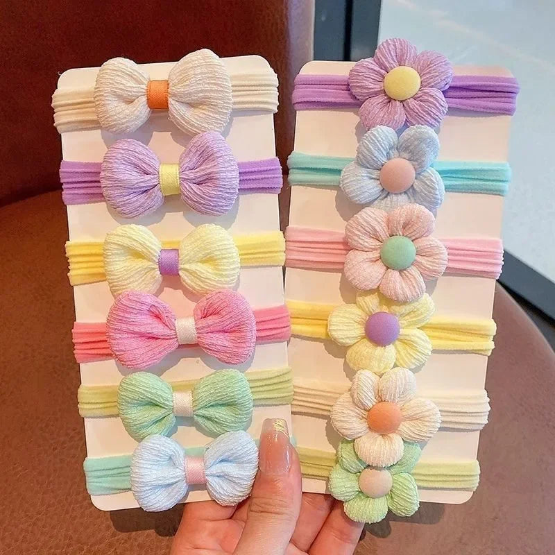 New 6Pcs/Set Children Headbands Flower Hair Ring Sweet Cute Ponytail Hair Band Little Girl Braided Towel Ring Hair Accessories