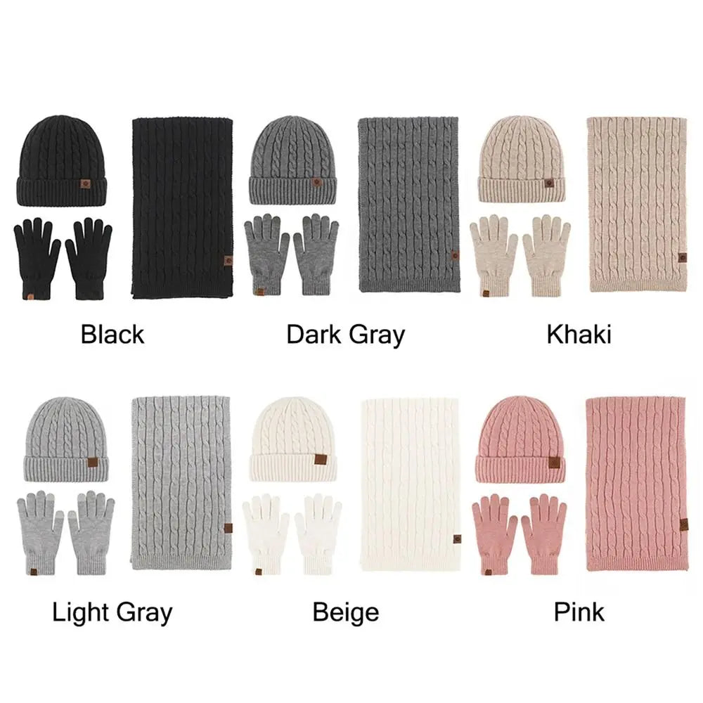 3 in 1 Beanie Hat Scarf Gloves Set Trendy Soft Warm Touchscreen Gloves Casual Winter Hat for Women & Men