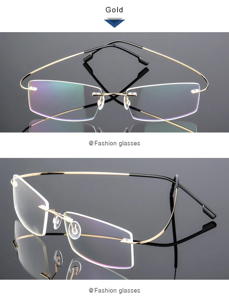 Titanium Alloy Ultra-Elastic Frameless Metal Glasses Frame for Men and Women, Rimless Myopia Prescription Glass Frames FJ868