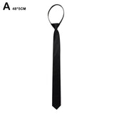 Pre-Tie Zipper Necktie Men Women Slim Narrow Neck Tie Retro Color Safety Clip Tie Business Funeral Butler Matte Black Tie