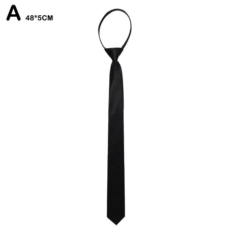 Pre-Tie Zipper Necktie Men Women Slim Narrow Neck Tie Retro Color Safety Clip Tie Business Funeral Butler Matte Black Tie