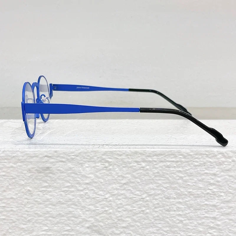High Quality Japanese Retro Red Patchwork Round Pure Titanium Glasses Frames Men Eyeglasses Women Customizable lenses