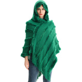 2023 New Cape Green Winter Shawl Women Solid Colour Warm Hooded Jumper Knitted Pullover Capes Shawl