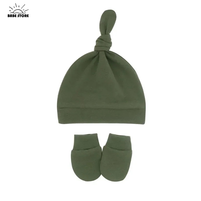 Newborn Baby Hat with Gloves Autumn Winter Warm Cotton Kids Beanies Stuff Children Accessories Infant Nightcap 0-6 Months Babies