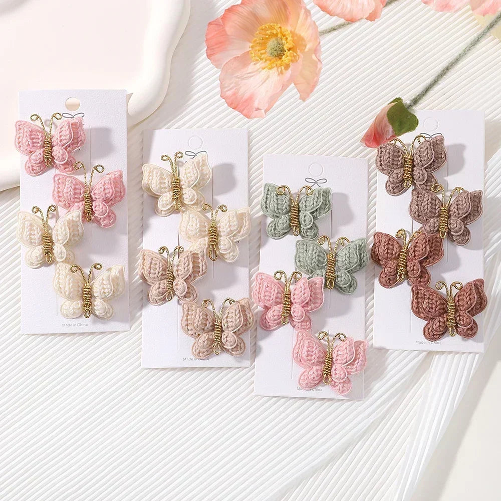 4Pcs/set Butterfly Hair Clip Set for Girls Double Layered Bow Cute Bangs Hair Pin Cotton Safe Kids Baby Hair Accessories Set