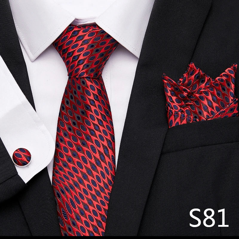 Luxury Tie Handkerchief Pocket Squares Cufflink Set Necktie For Men Blue Red Clothing Accessories