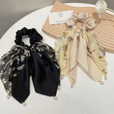 Korean Woman Summer Elegant Pearl Bow Elastics Hair Band Girls Fresh Scrunchies Hair Ties Ladies Ponytail Hold Hair Accessories