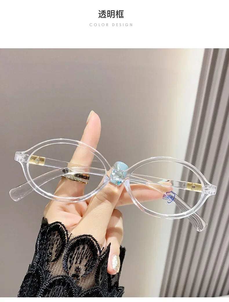 Elliptical Artistic Style Myopia Glasses Retro Small Frame Flat Lenses Ultra Light Finished Near Sight Eyewear Fashion Goggles
