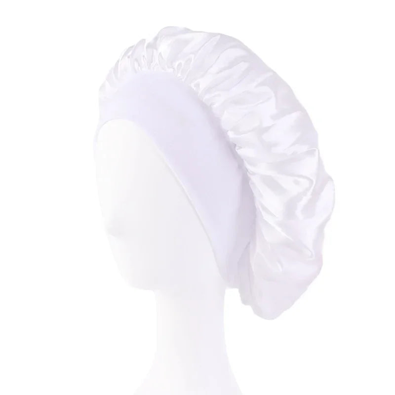 New Satin Wide Brim Nightcap Silky Bonnet Hair Wrap for Sleeping Sleep Cap With Elastic Soft Band Styling Cap Hair Wrapping Tool
