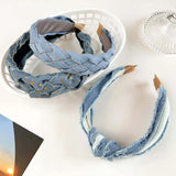 Women Denim Cloth Knotted Headbands Hairbands Headdress INS Fashion Cool Cowboy Wide Head Bands Hair Hoops
