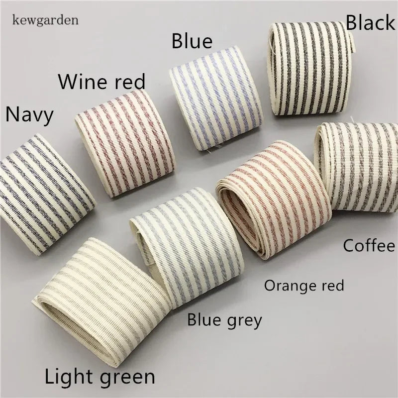 Kewgarden 40mm 10mm Double Colors Stripe Satin Ribbons DIY Bowknot Cotton Ribbon Handmade Tape Garment Accessories Riband 6 Yard