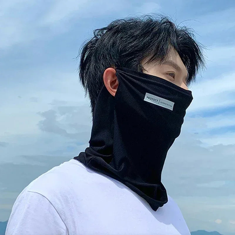 Ice Silk Sunscreen Mask For Men Women Outdoor Cycling Face Cover Solid Color Neck Wrap UV Protection Ear Bandana Scarf Summer