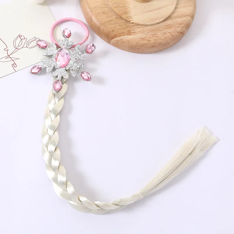 Girls Snowflake Hair Bow Kids Rainbow Hair Tie Princess Accessories Toddler Snowflake Elastics Baby Accessories Hair Bands Braid