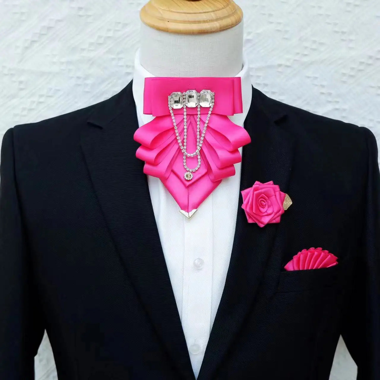 Original Fashion Tassel Rhinestone Bow Tie British Business Banquet Dress Collar Flowers Men's Wedding Bow-tie Brooch 3 Pcs Set