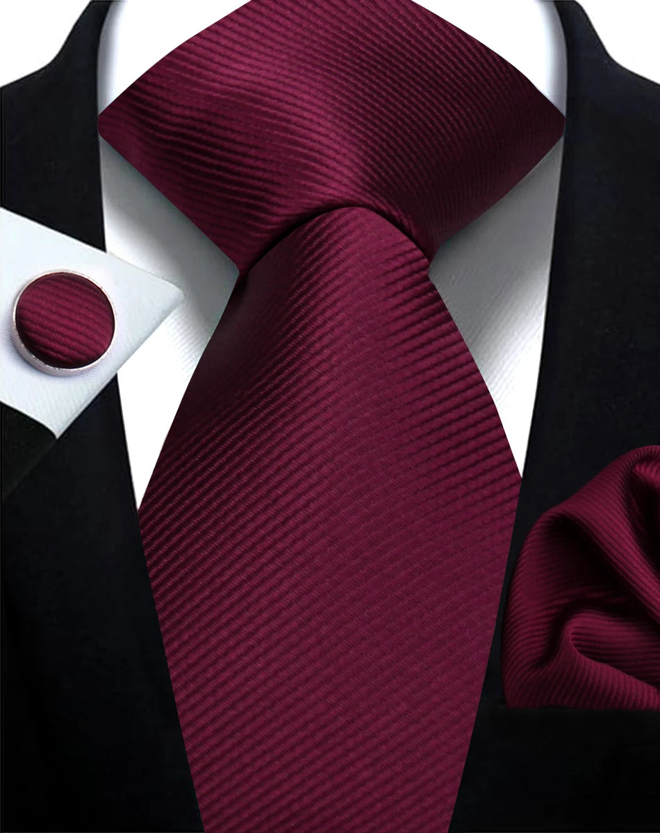 Corbata de marca de moda hecha a mano, sólida, con pañuelo y gemelos, para hombre, corbata, traje, camisa, accesorios de boda, regalos para hombre.