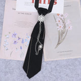 Hand Made Black Ribbon Tie Crystal Rhinestone Jewelry Men White Shirts College Girl Boys Collar Neck Ties Uniform Women Necktie