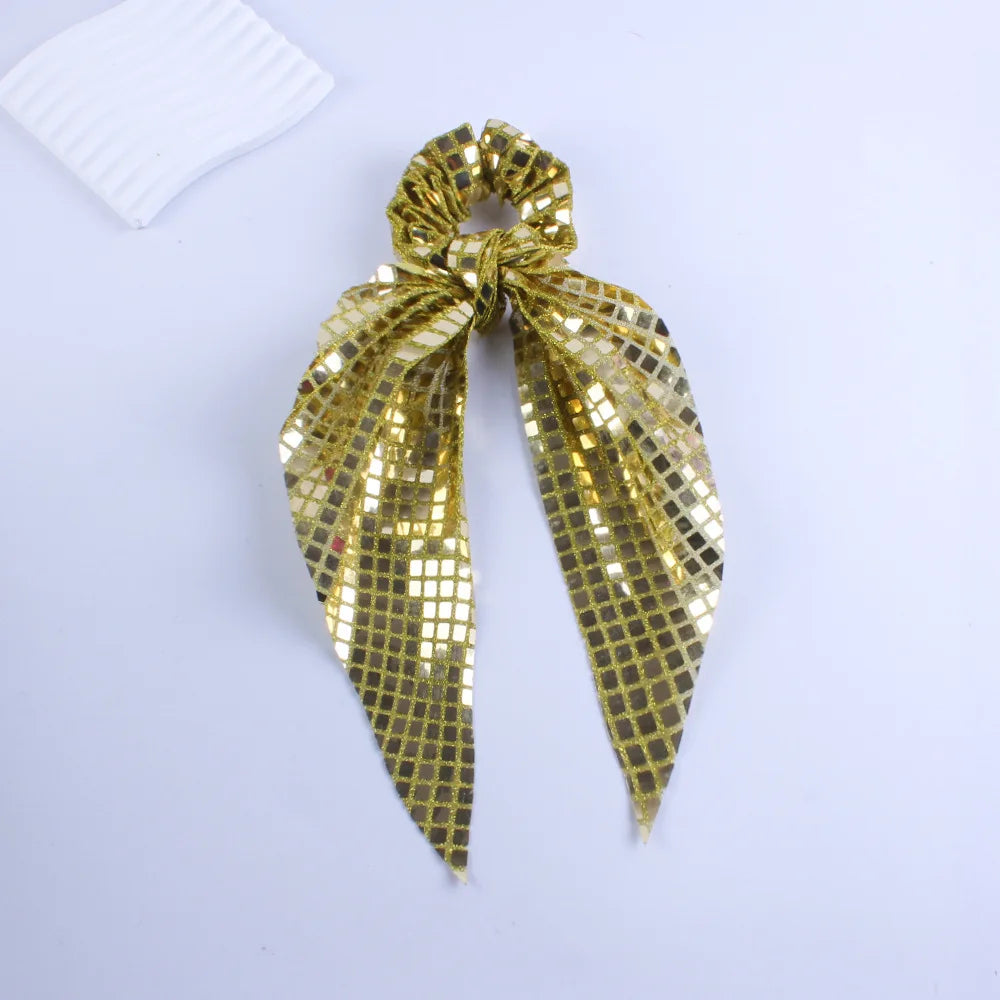 New Disco Party Favors Elastics Glitter Sequin Hair Bands with Bow Elastic Bands Ponytail Tie Hair Scarf Headwear