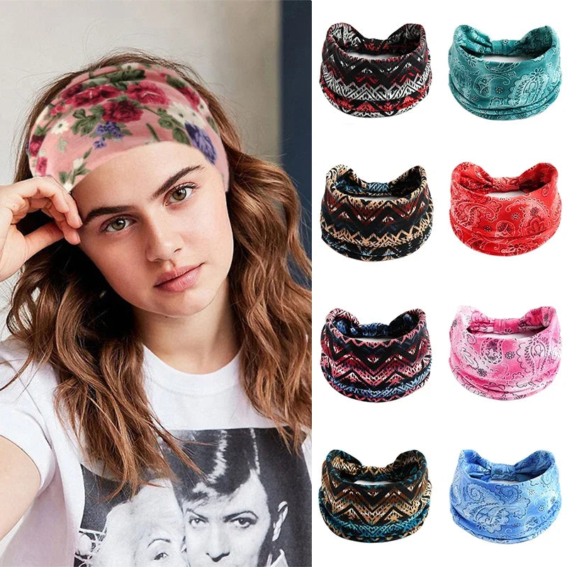Women Hair Bands Headband Bohemian Sports Run Bandage Elastic Girl Wide Headband Print Wide Headwrap Headpiece Hairband Ladies