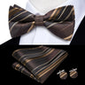 Hi-Tie Striped Black Red Mens Bow Tie Hankerchief Cufflink Pre-tied Silk Butterfly Knot Bowtie for Male Business Party Wholesale