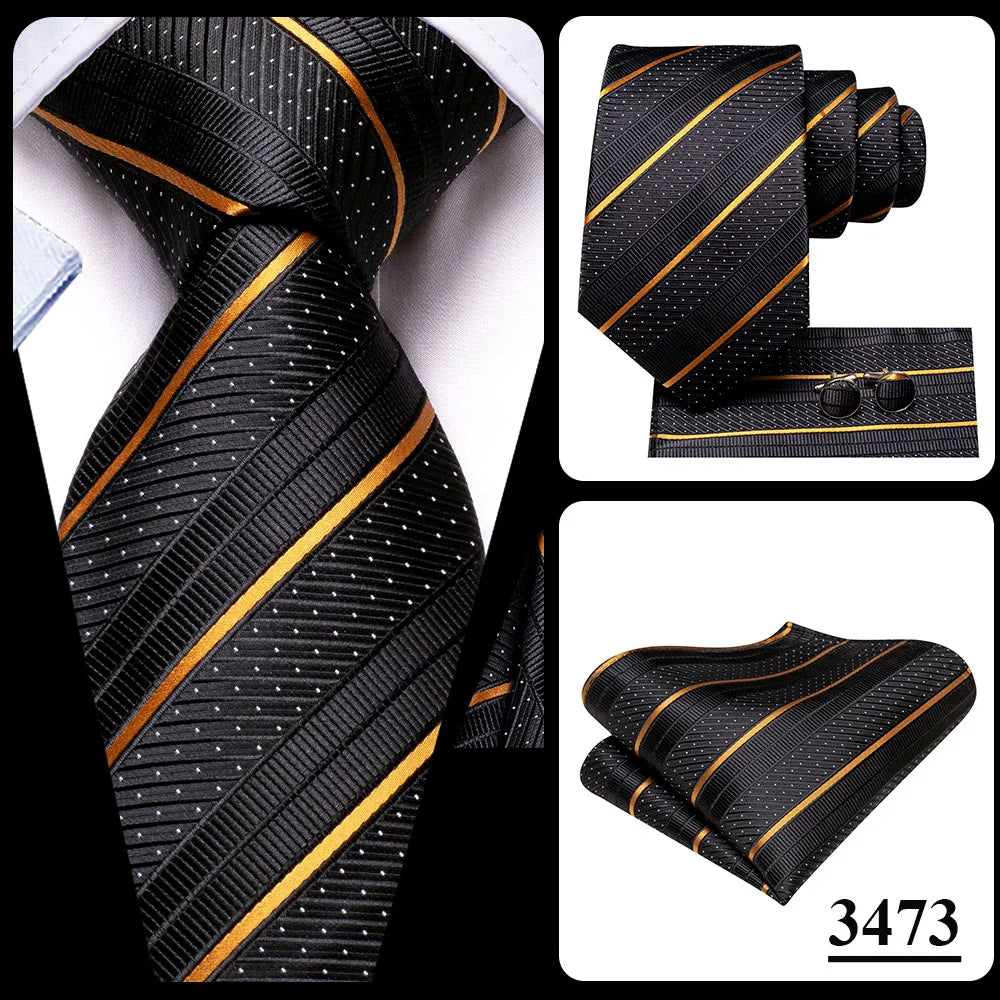 Black Red Striped Silk Wedding Tie For Men Handky Cufflink Gift Men Necktie Fashion Business Party Dropshiping Hi-Tie Designer