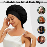 New Satin Double Layer Bonnet Solid Wide Tie Band Stretch Head Silky Bonnet Edge Wrap Nightcap Hair Care Shower Bonnet for Women