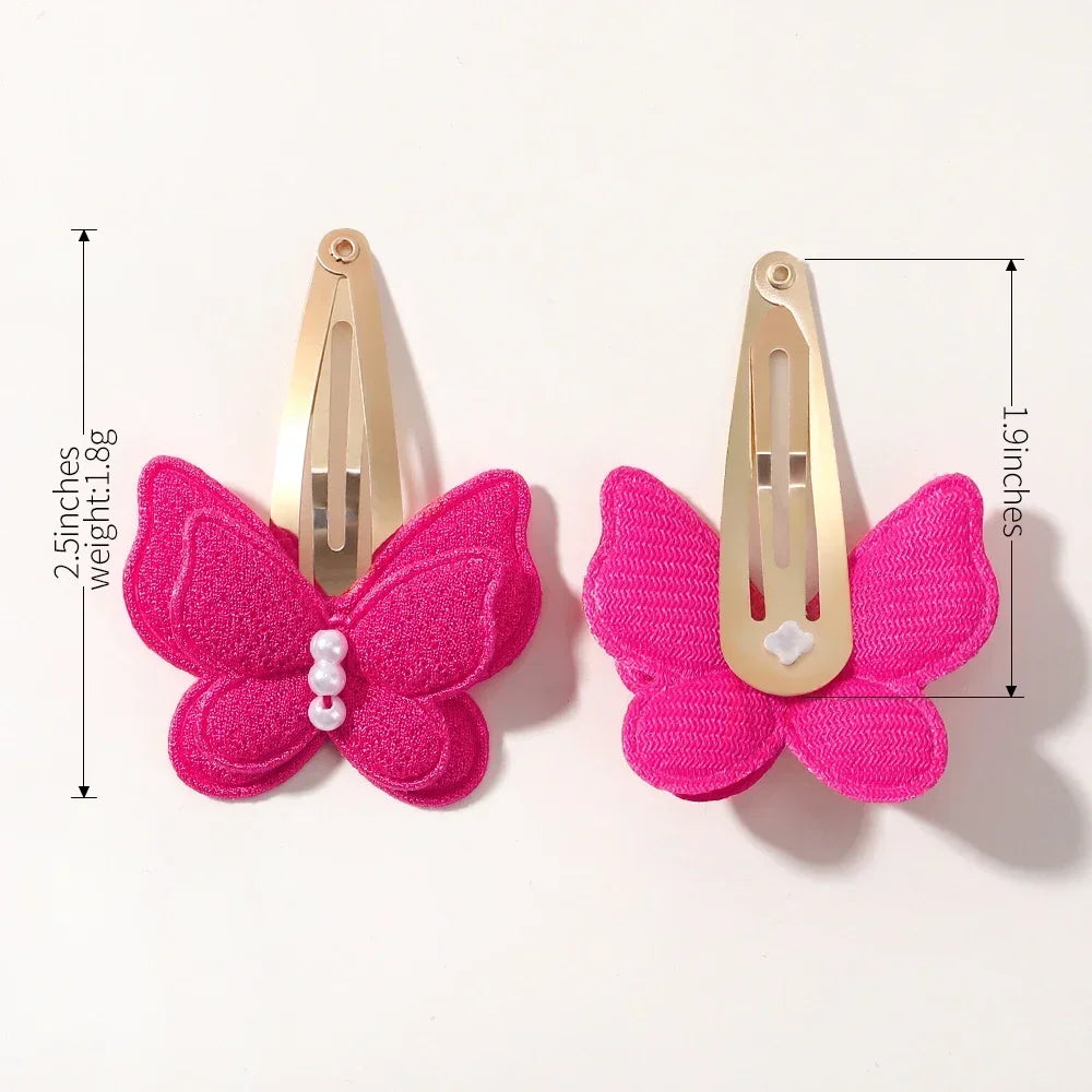 4Pcs/set Butterfly Hair Clip Set for Girls Double Layered Bow Cute Bangs Hair Pin Cotton Safe Kids Baby Hair Accessories Set