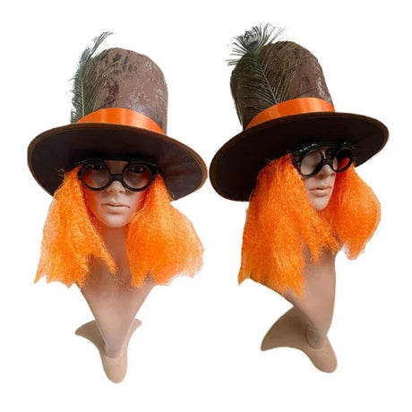 Orange Wigs Decor Top Hat for Adult/teenager Cosplay Mad Hatter Party Costume Cloth Cosplay Hat for Carnival Party