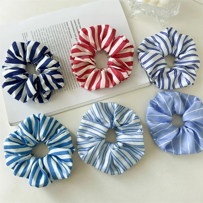 Stripes Elastics Hair BandWoman Large Fresh Versatile Scrunchies Hair Ties Ladies Ponytail Holder Girl Fashion Hair Accessories