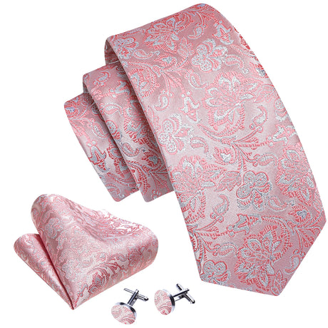 Elegant Pink Ties For Men Luxury Silk Stripe Pocket Square Cufflinks Set Fashion Male Necktie Groom Wedding Gift Barry.Wang 5090