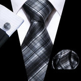 Barry.Wang Plaid Silk Men Tie Handkerchief Cufflinks Set Designer Jacquard Checked Necktie for Male Wedding Team Groomsman Corp