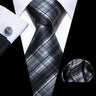 Barry.Wang Plaid Silk Men Tie Handkerchief Cufflinks Set Designer Jacquard Checked Necktie for Male Wedding Team Groomsman Corp