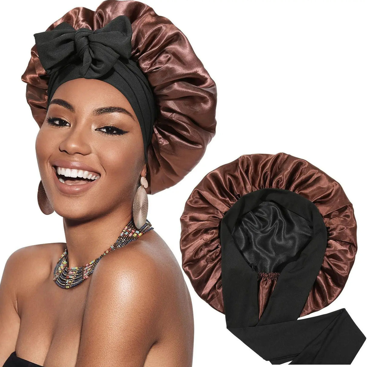 Double Layer Satin Hair Cap For Sleeping Bonnets For Women Round Haircare Women Headwear Night Hat Reversible Head Cover