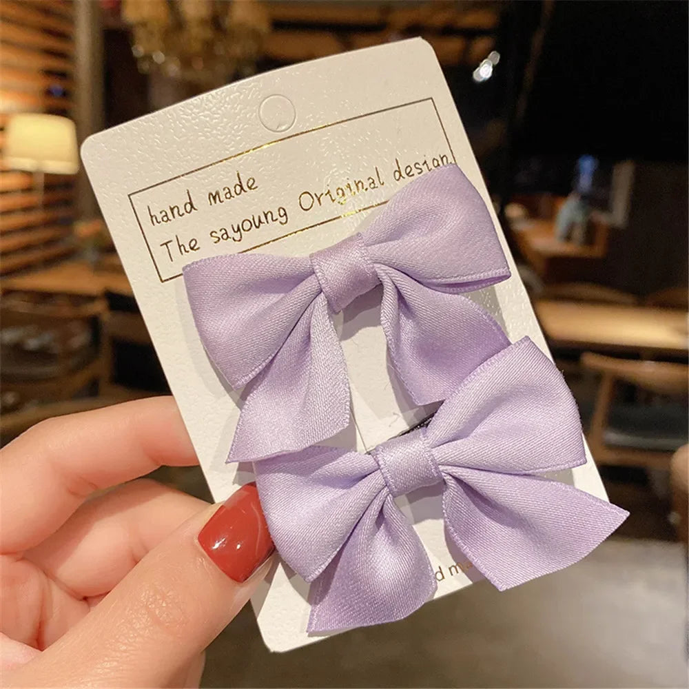 2Pcs/Set Hair Clips Solid Color Grosgrain Ribbon Bowknot Baby Hair Pins Bangs Barrettes Photo Props Gifts