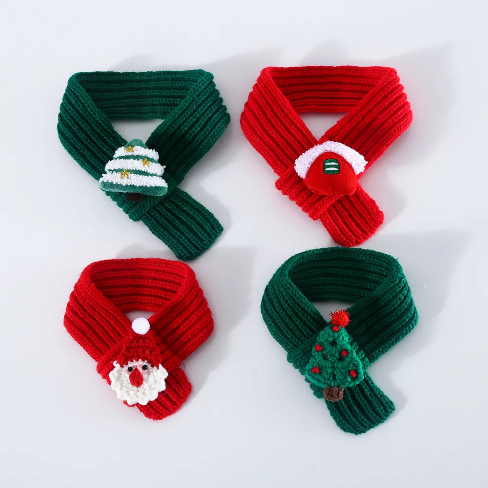 Delicate Solid Colour Wool Knitted Christmas Snow House Santa Warm Plush Pet Scarf Cat and Dog Collar Pet Accessories Decoration