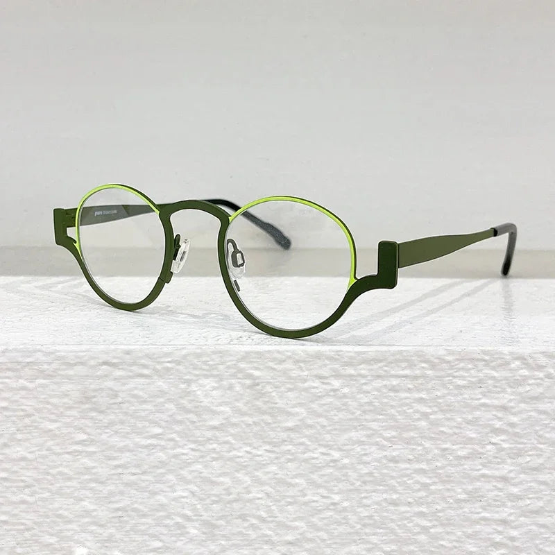 High Quality Japanese Retro Red Patchwork Round Pure Titanium Glasses Frames Men Eyeglasses Women Customizable lenses