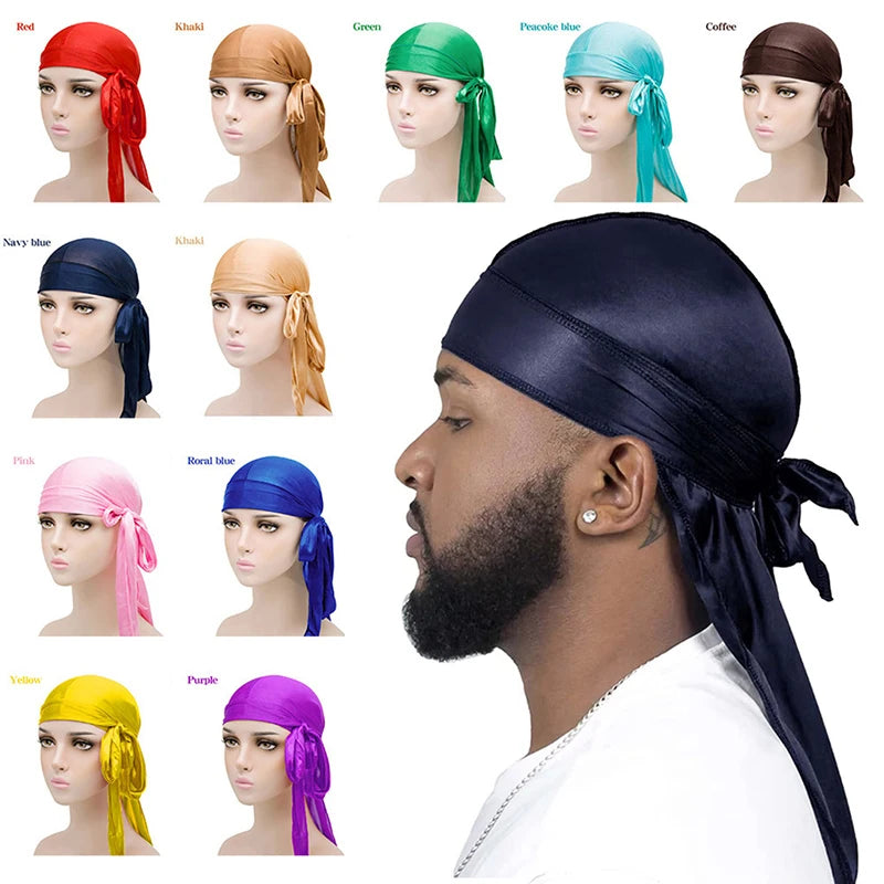 Elasticity Baotou Cap Hair Bands Simulation Silky Durag Long Tail Pirate Hat Headband Turban for Children Kid Ribbon Accessories