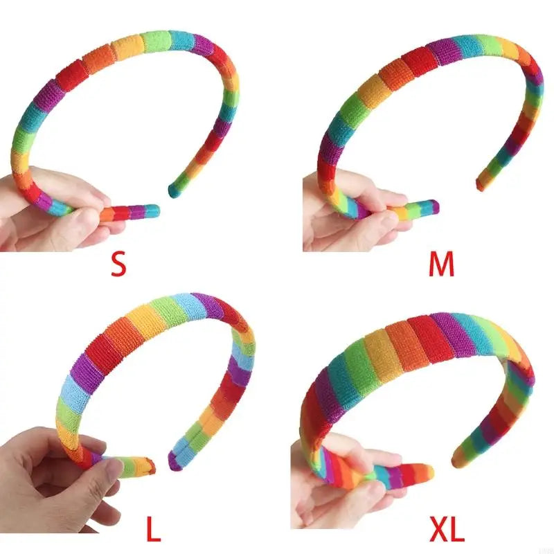 49MB Women Girls Autumn Winter Plush Headband Rainbow Colorful Striped Elastic Hair Hoop Festival Party Wash Face Styling