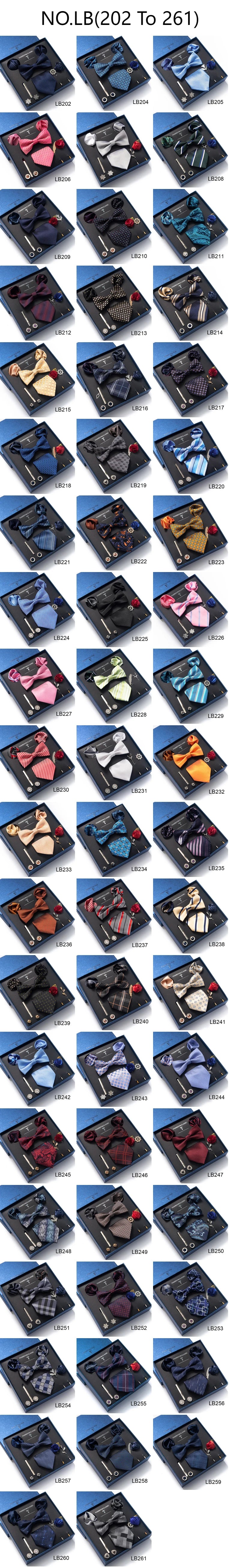 Brand Newest Design Silk Tie Set Handkerchief Pocket Squares Cufflink Bow Tie Clip Necktie Set Bussiness Wedding Suit Gift Box