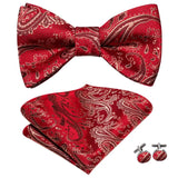 Hi-Tie Silk Mens Self Bow Tie Hanky Cufflinks Set Blue Red Gold Black White Male Jacquard Butterfly Knot Bowtie Wedding Business