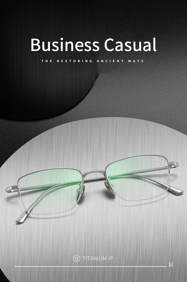 Lzabella New Men's Half Frame Glasses Business Casual Pure Titanium Frame Fashionable And Trendy Prescription Glasses 1906