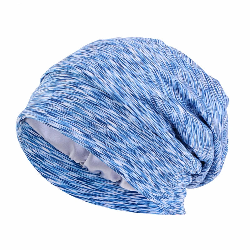 Women Men Sleeping Hat Baggy Beanie Satin Lined Night Unisex Sleep Cap Hair Care Bonnet Hair Loss Nightcap Pullover Hat Headwear