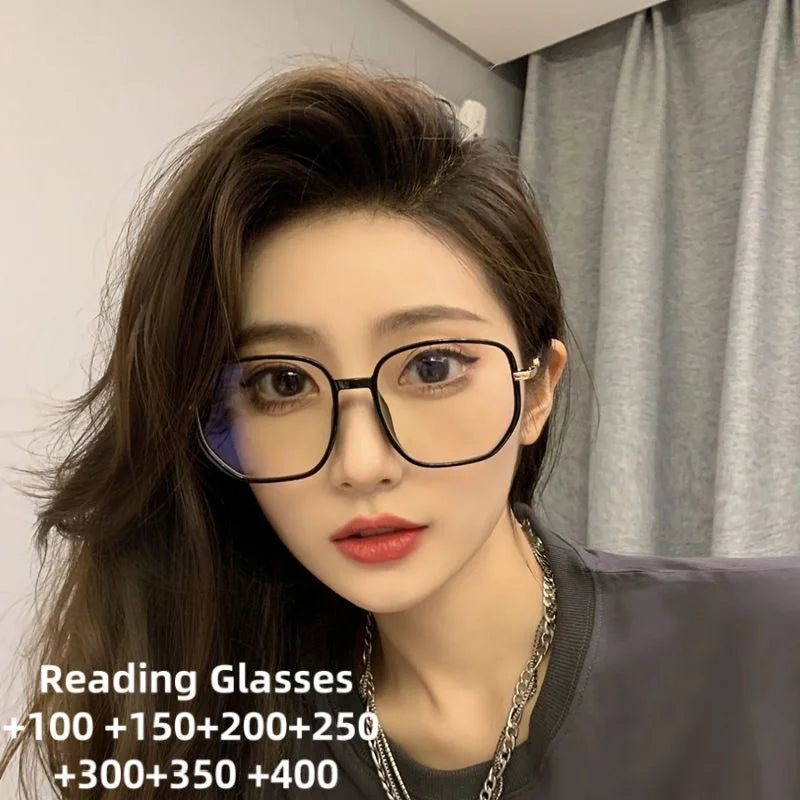 Blue Light Blocking Reading Glasses with Glitter Frame Fashion Oversized Presbyopia Glasses Slimming for Men Women