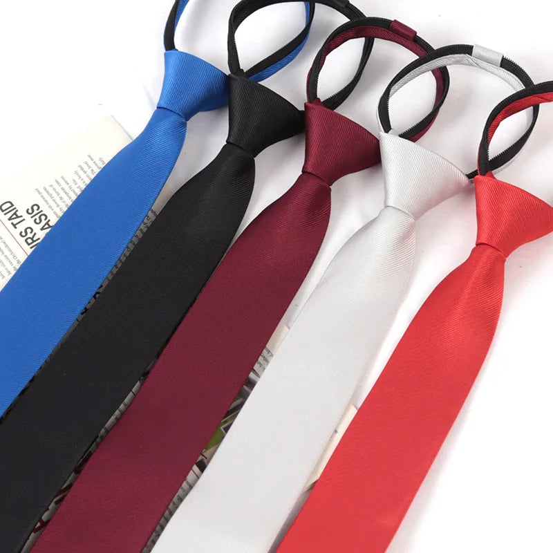 Men Tie Solid Color Skinny Zipper 6cm Ties for Women Wedding Dress Black Necktie Fashion Cravate Business Slim Shirt Accessories