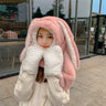 2023 New Fashion Scarf Hat Glove Women Cute Big Ear Bunny Beanie Winter Warm Soft Thickening Pocket Warm Ear Hats Hooded Skullie