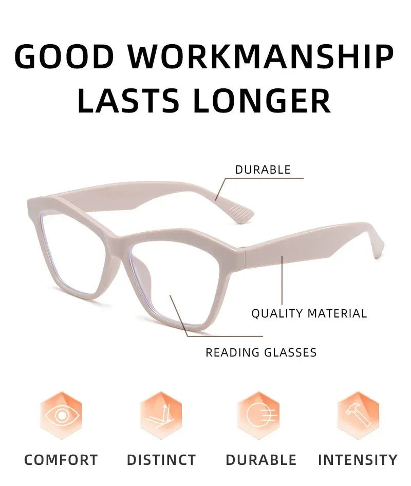 Retro Men Women Clear Lens Presbyopia Glasses Personalized Cat Eye Reading Glasses Blue Light Blocking Eye Protection Eyewear